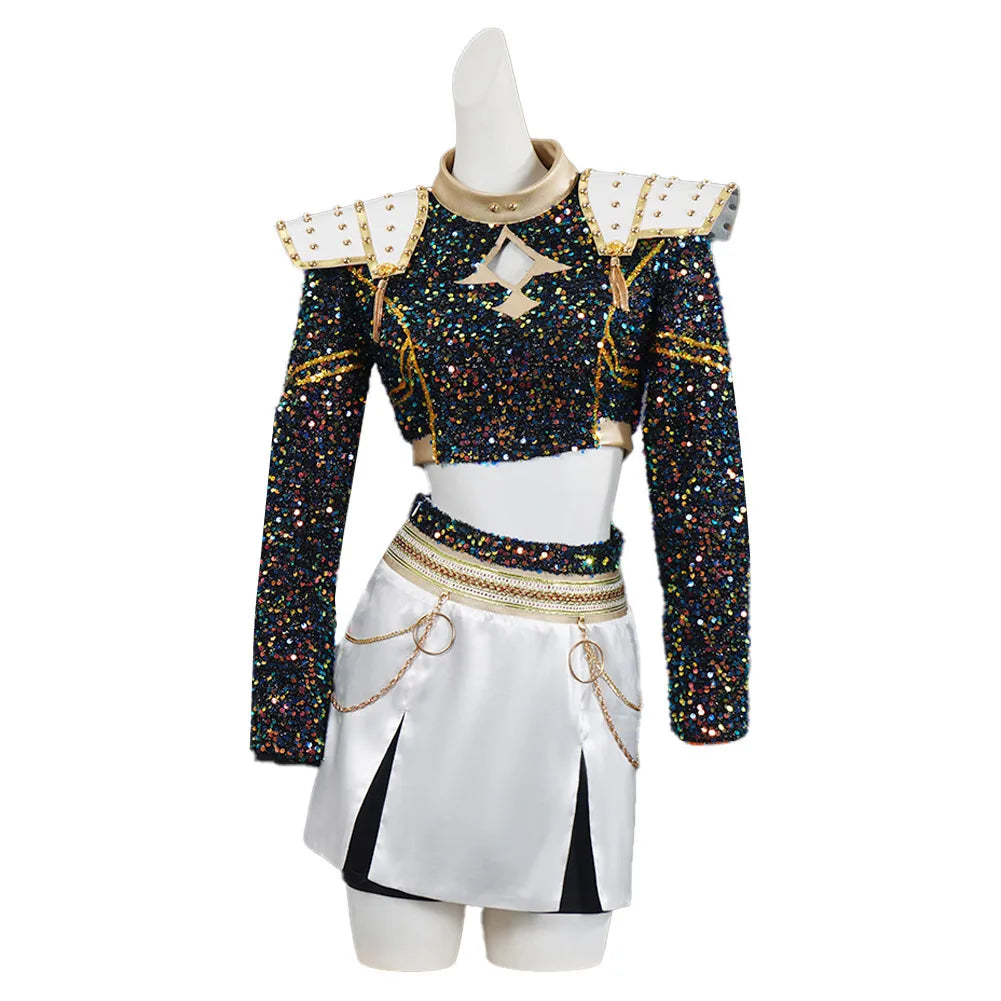Kids Girls Kpop Rumi Demon Hunters Zoey Mira Cosplay Fantasy Costume Disguise for Child Roleplay Outfits Halloween Carnival Suit