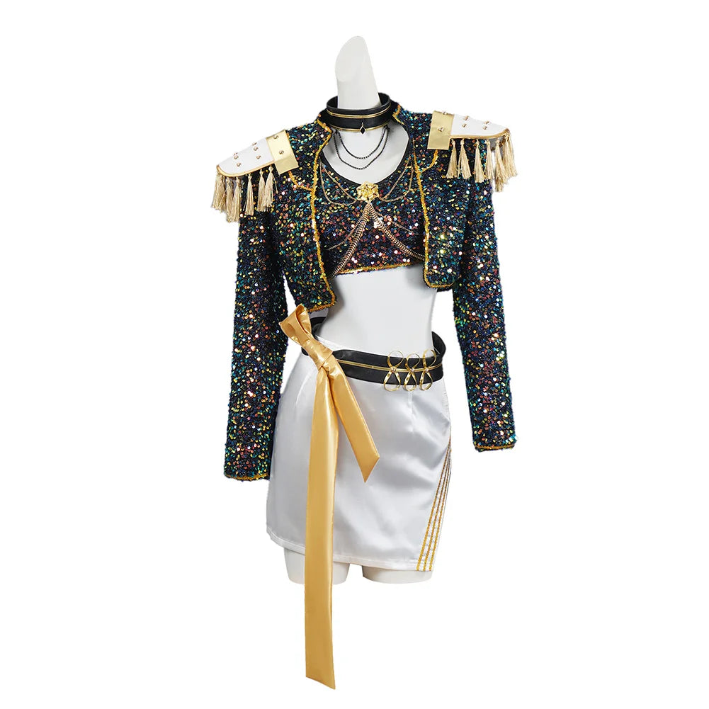 Kids Girls Kpop Rumi Demon Hunters Zoey Mira Cosplay Fantasy Costume Disguise for Child Roleplay Outfits Halloween Carnival Suit