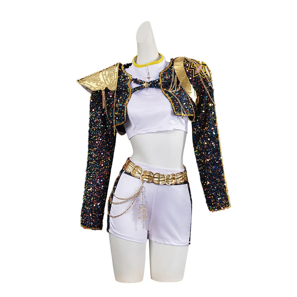 Kids Girls Kpop Rumi Demon Hunters Zoey Mira Cosplay Fantasy Costume Disguise for Child Roleplay Outfits Halloween Carnival Suit