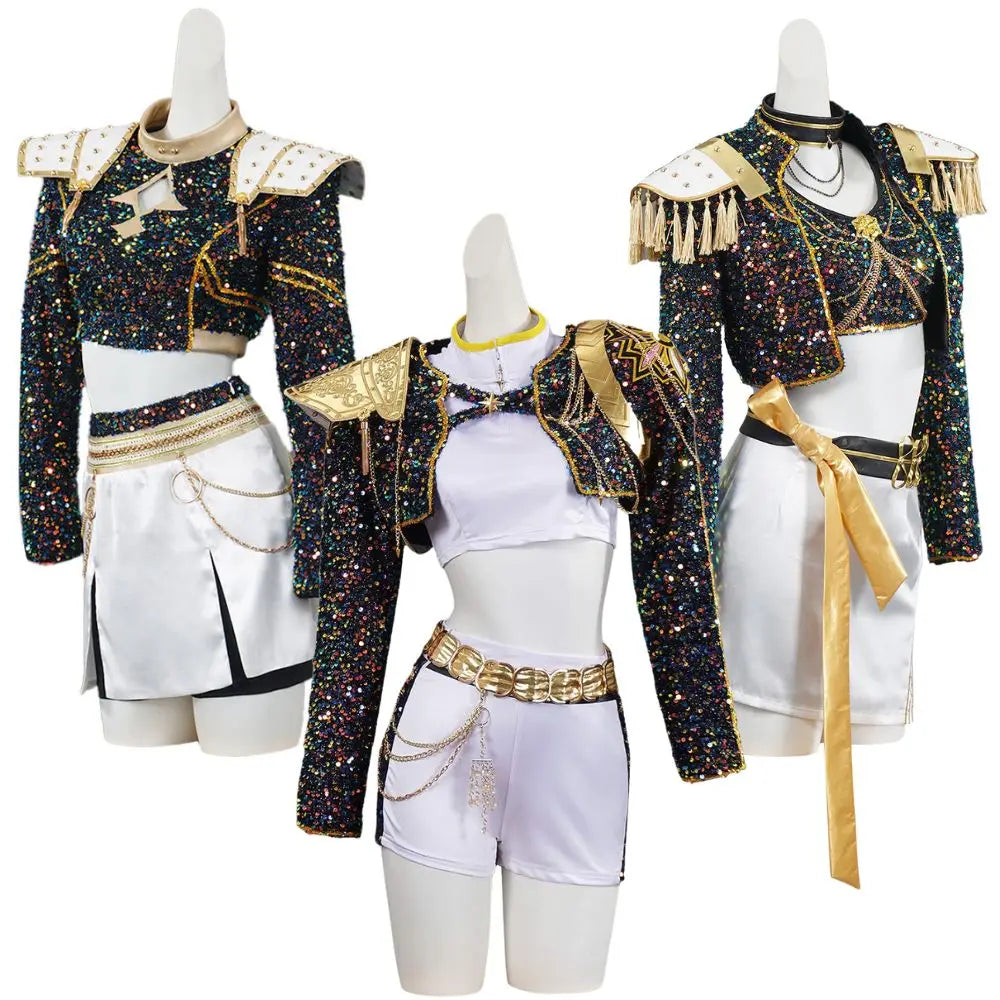 Kids Girls Kpop Rumi Demon Hunters Zoey Mira Cosplay Fantasy Costume Disguise for Child Roleplay Outfits Halloween Carnival Suit